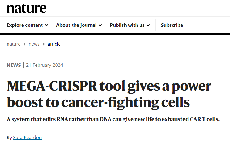 MEGA-CRISPR：刷新CAR T细胞治疗极限