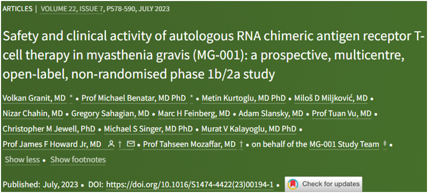 Lancet Neurol：小型临床试验表明一种改良的CAR-T细胞有望治疗重症肌无力