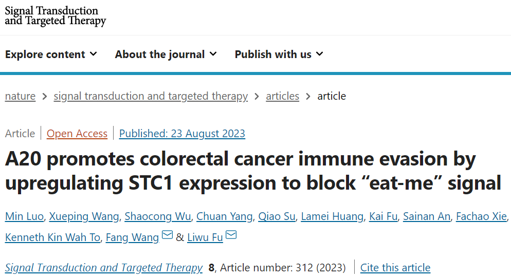 STTT | 中山大学符立梧/王芳发现结直肠癌免疫逃避的新机制