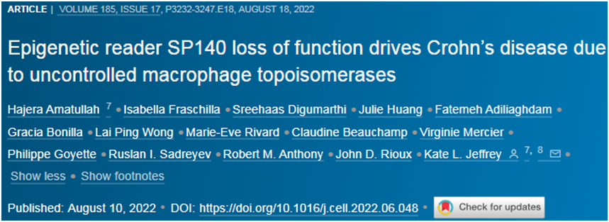 Cell：重大进展！揭示抑制SP140表达有望治疗克罗恩病