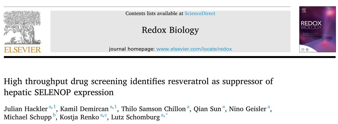 Redox Biology: 高通量药物筛选确定白藜芦醇为肝脏SELENOP表达的抑制物