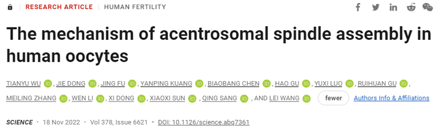 Science：我国科学家揭示人类卵母细胞无中心体纺锤体组装机制