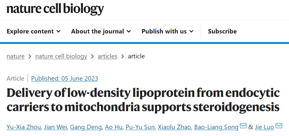 Nature子刊：宋保亮/罗婕团队揭示低密度脂蛋白及其受体通过线粒体降解的新途径