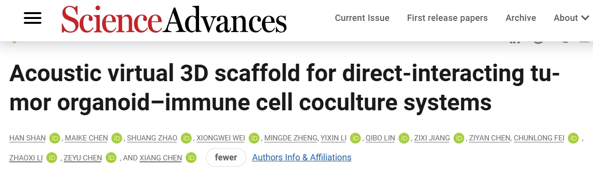 【Science子刊】湘雅医院陈翔团队创新：声学虚拟3D支架，助力肿瘤免疫细胞直接共培养系统