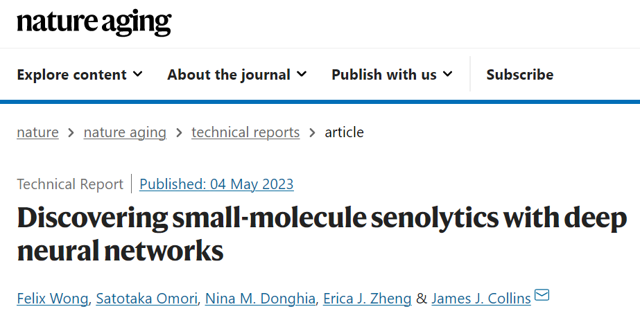 Nature子刊：利用AI发现小分子抗衰老药物，团队已成立公司推进抗衰老研究