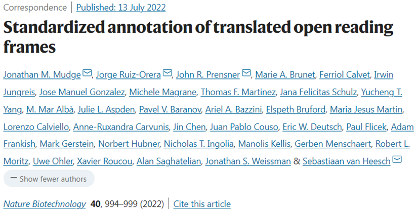 Nat Biotechnol：提供对翻译开放阅读框的标准化注释