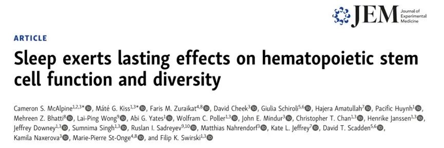 JEM：好睡眠，养造血干细胞！科学家发现，碎片化睡眠会改变造血干/祖细胞的表观遗传修饰，加剧炎症反应，加速遗传漂变