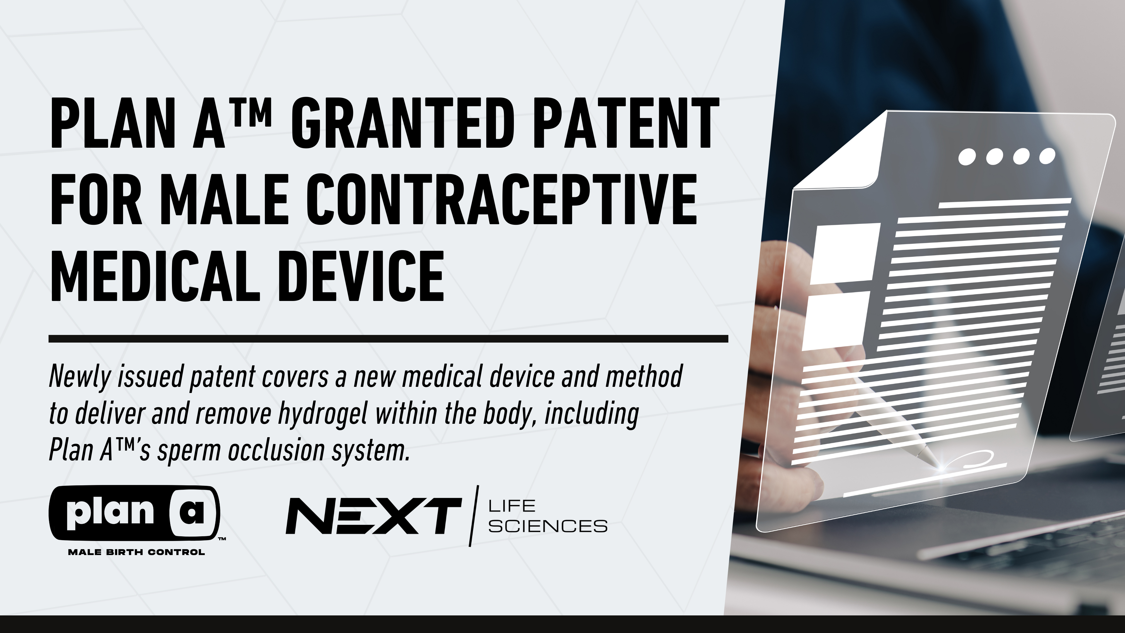 Plan A™ Granted Patent For Male Contraceptive Medical Device
