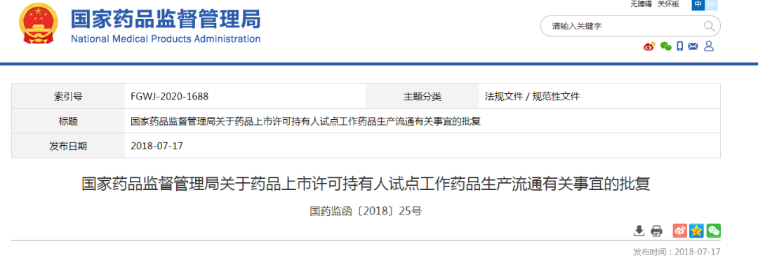 我国药品上市许可持有人制度相关法规政策