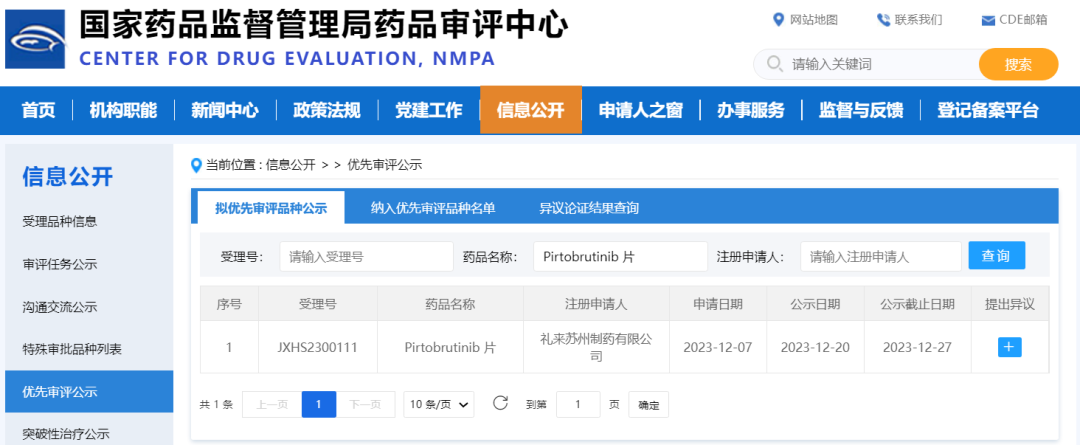 礼来「Pirtobrutinib 片」拟纳入优先审评