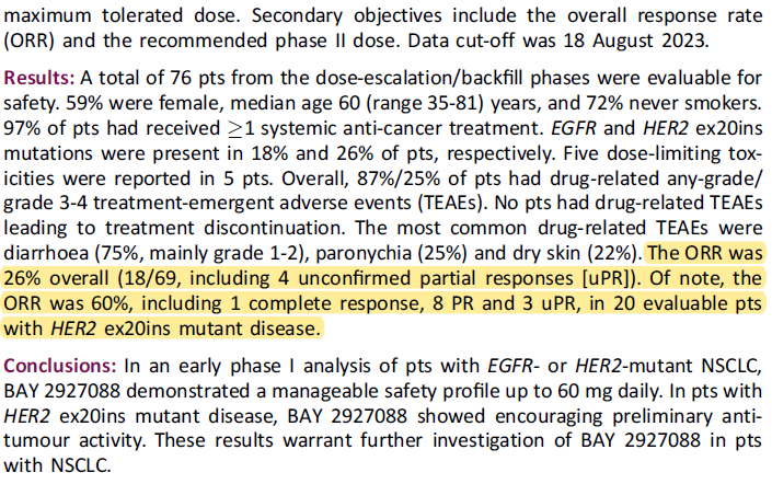 拜耳：BAY2927088获突破疗法认定，治疗HER2激活突变NSCLC