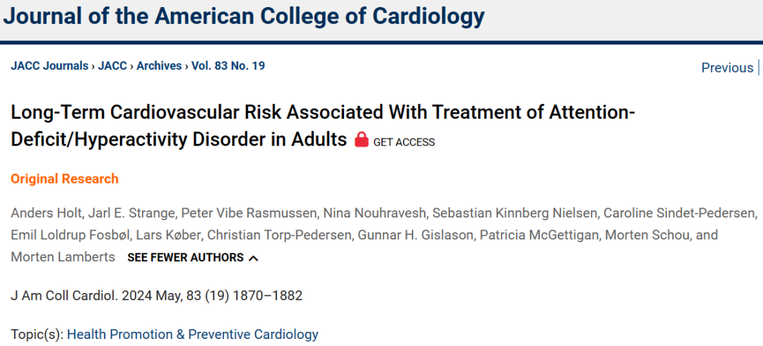 JACC：年轻ADHD患者接受高剂量药物治疗与几种心血管疾病的长期风险显著增加有关