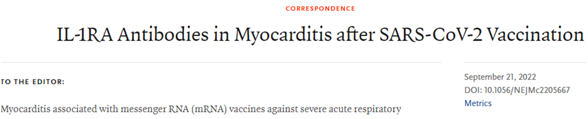 NEJM：新研究指出IL-1Ra自身抗体可能导致SARS-CoV-2 mRNA疫苗接种者出现心肌炎