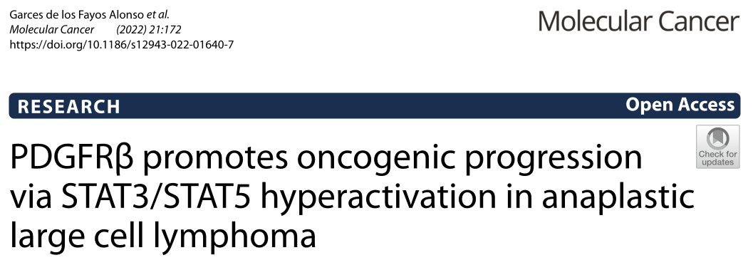 Molecular Cancer : PDGFRβ过度激活会促进间变性大细胞淋巴瘤的致癌进展