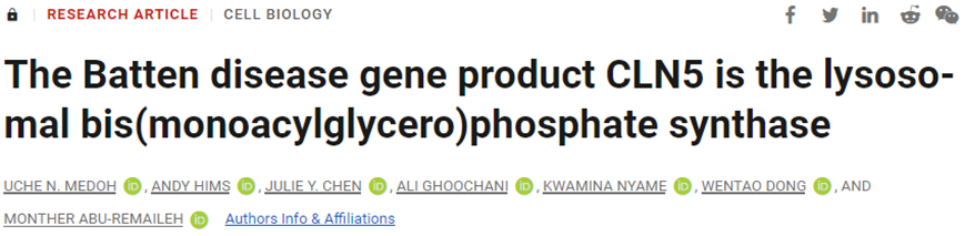 Science：重大进展！揭示CLN5基因编码的蛋白是BMP合酶，有望开发出治疗神经退行性疾病的新疗法