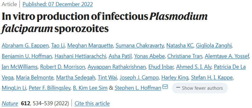 Nature：在体外成功生产传染性的恶性疟原虫子孢子